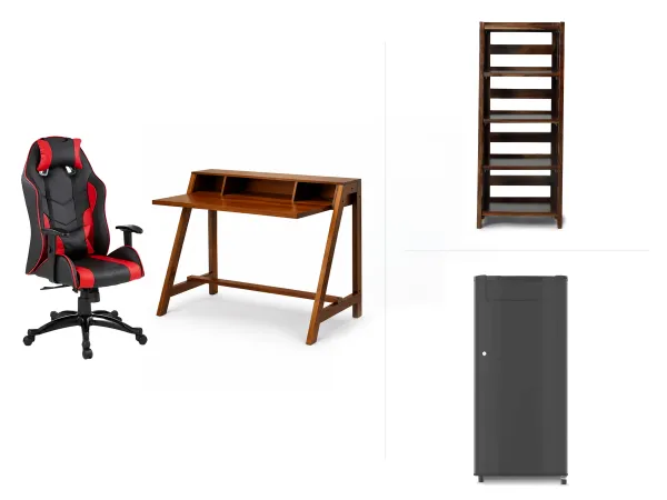 Hugo Gaming Study Combo With Bookshelf And Single Door Fridge